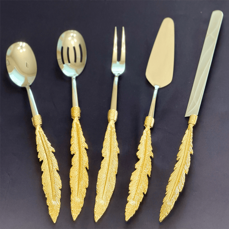Luxurious Gold Feather Handle Serving Set - 5 Luxurious Gold Feather Handle Serving Set - 5 - Image 1